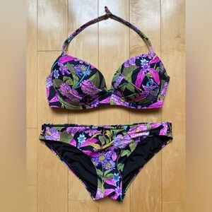 Victoria's Secret Floral Bikini - Pink and Black